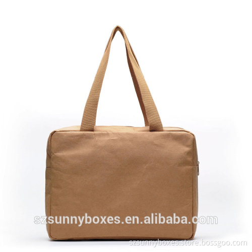 Ultra Light Cotton/Canvas Lining Kraft Paper Travel Shoulder Bag With Zipper Closure